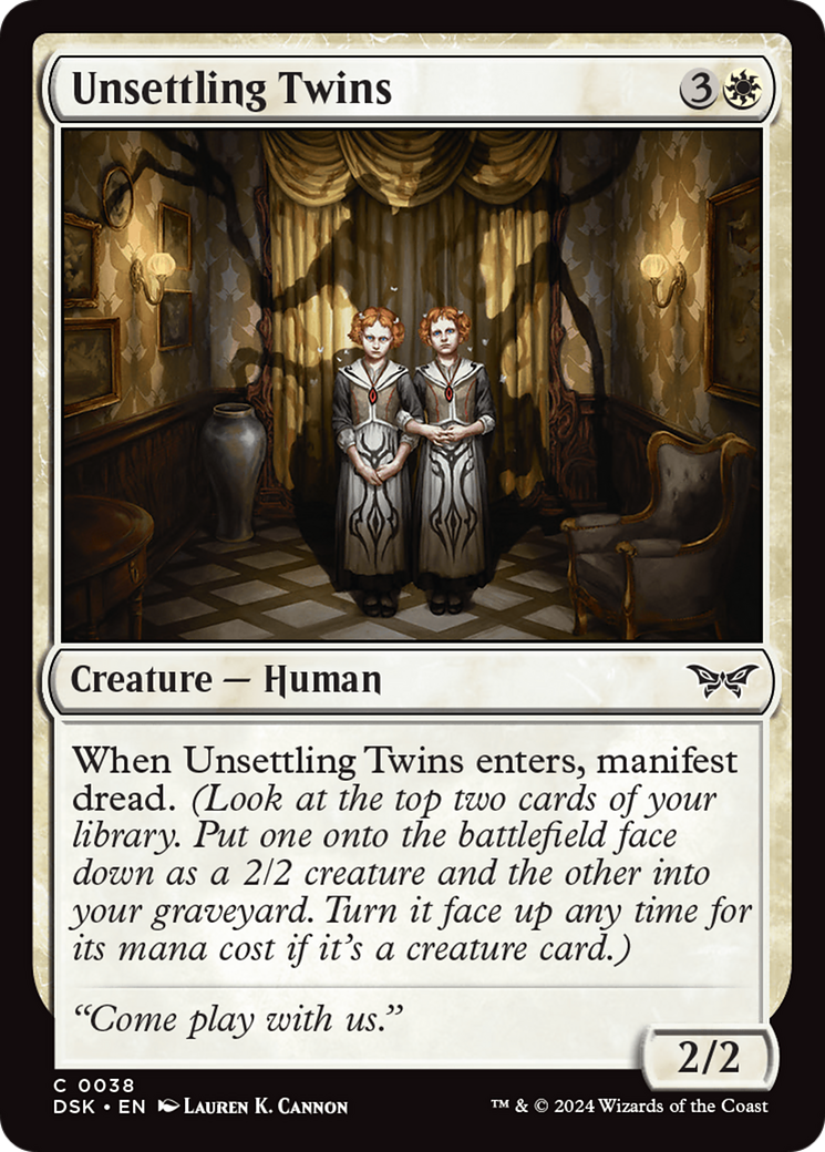 Unsettling Twins - Common Creature — Human card from Duskmourn: House of Horror