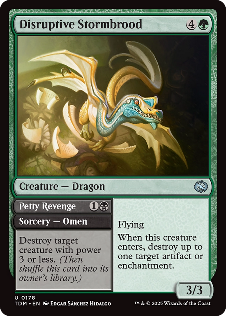 Disruptive Stormbrood // Petty Revenge - Uncommon Sorcery — Omen card from Tarkir: Dragonstorm