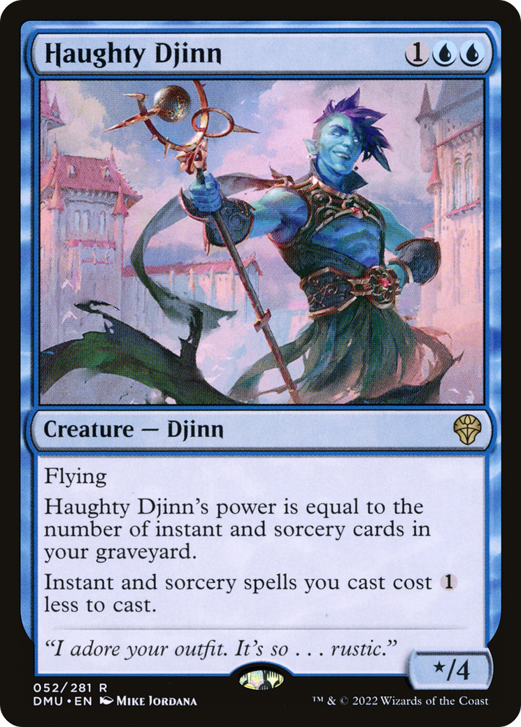 Haughty Djinn - Rare Creature — Djinn card from Dominaria United