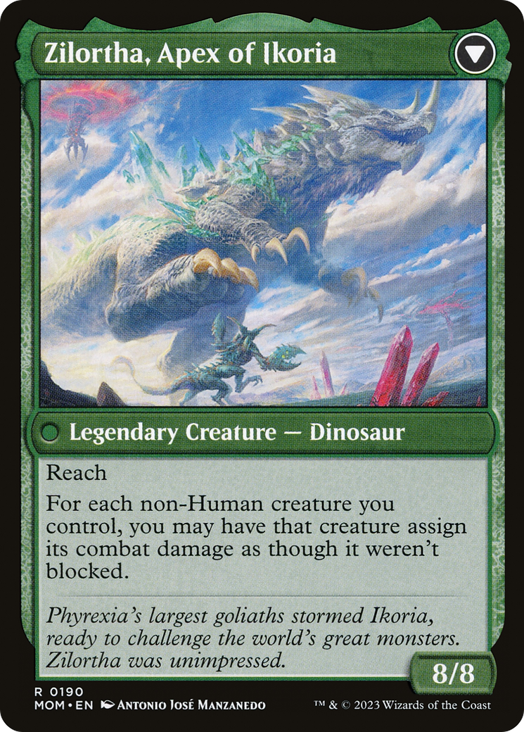 Back face of Invasion of Ikoria // Zilortha, Apex of Ikoria - Legendary Creature — Dinosaur card