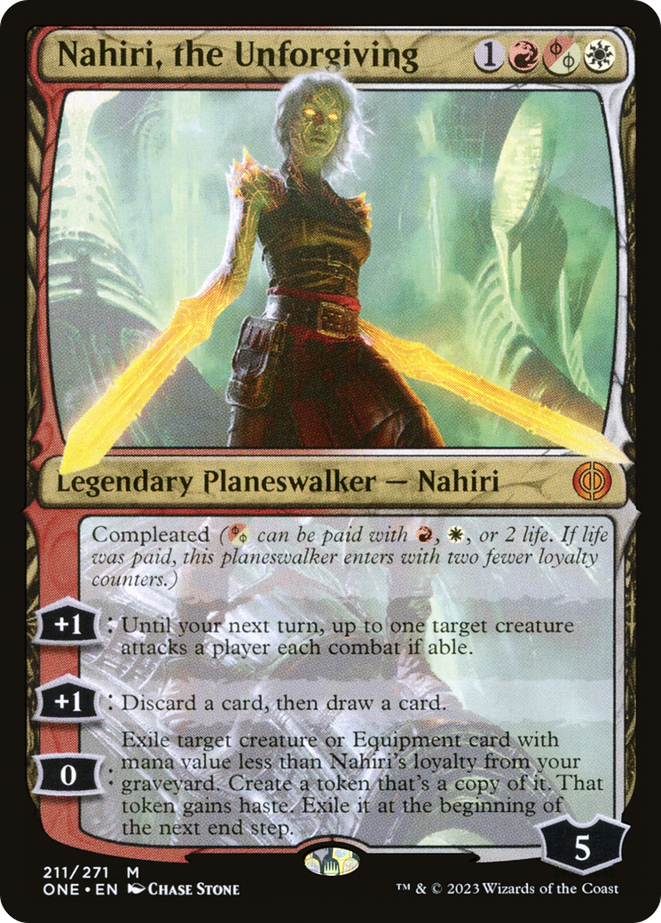 Nahiri, the Unforgiving - Mythic Legendary Planeswalker — Nahiri card from Phyrexia: All Will Be One