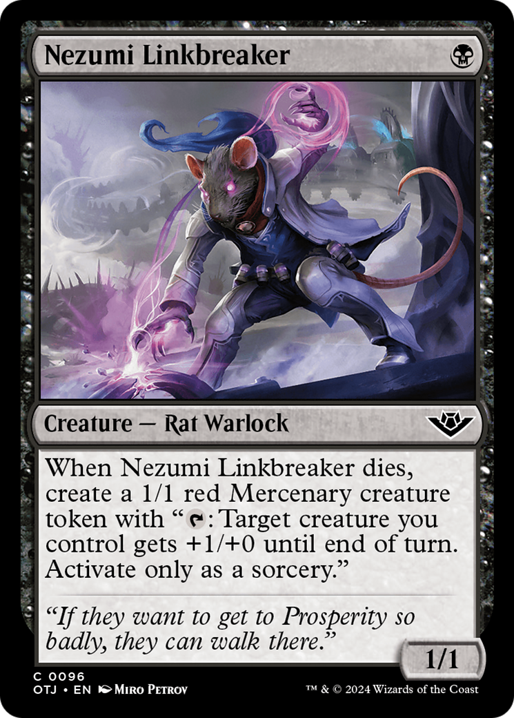 Nezumi Linkbreaker - Common Creature — Rat Warlock card from Outlaws of Thunder Junction