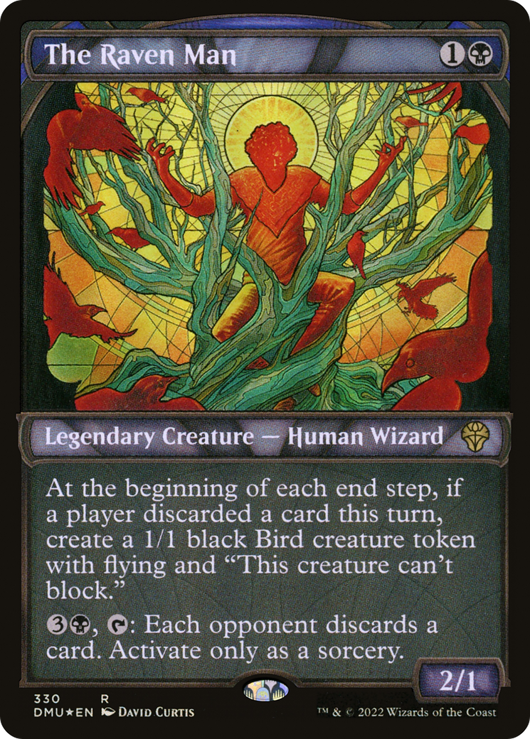 The Raven Man - Rare Legendary Creature — Human Wizard card from Dominaria United
