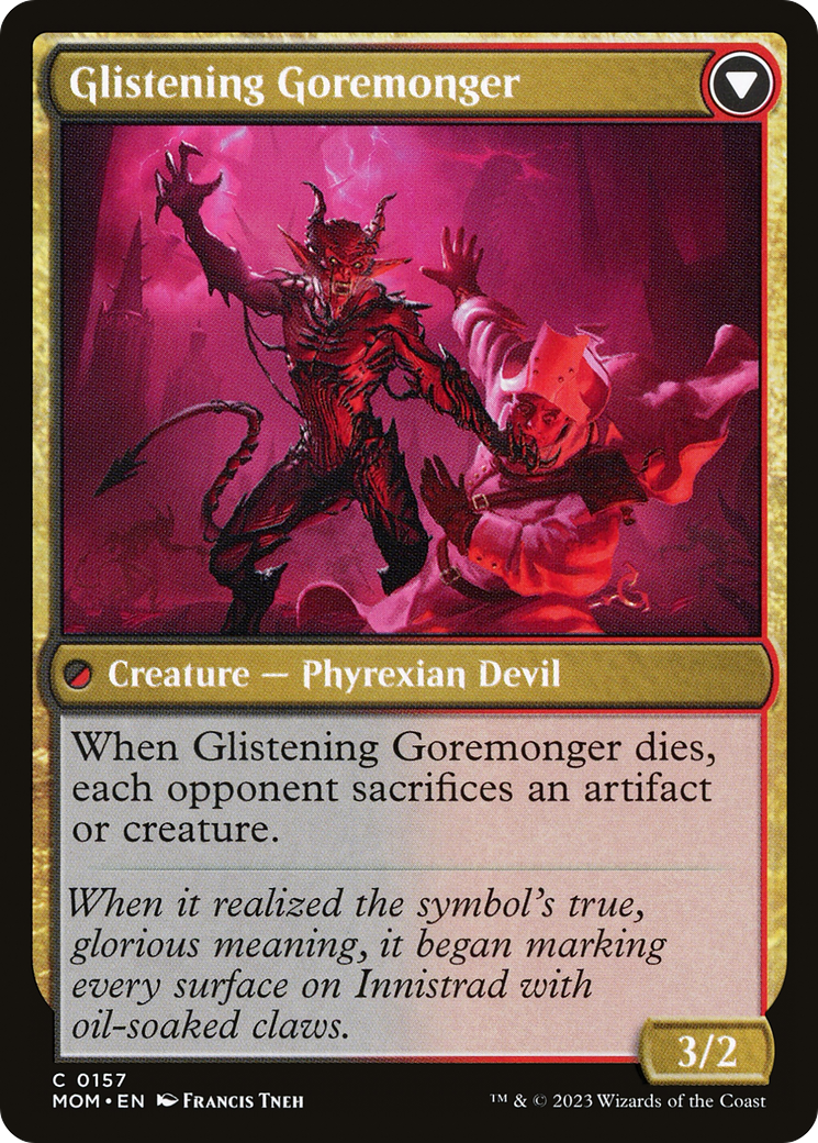 Back face of Pyretic Prankster // Glistening Goremonger - Creature — Phyrexian Devil card