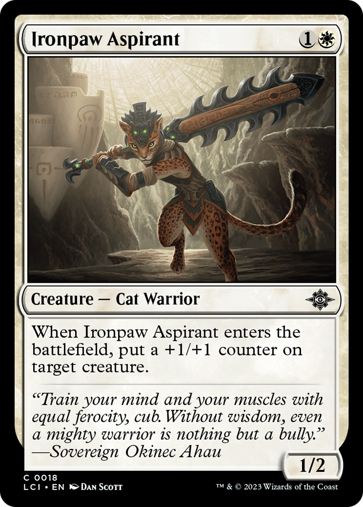 Ironpaw Aspirant - Common Creature — Cat Warrior card from The Lost Caverns of Ixalan