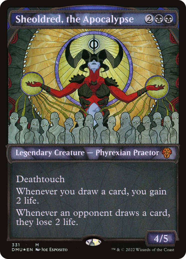 Sheoldred, the Apocalypse - Mythic Legendary Creature — Phyrexian Praetor card from Dominaria United