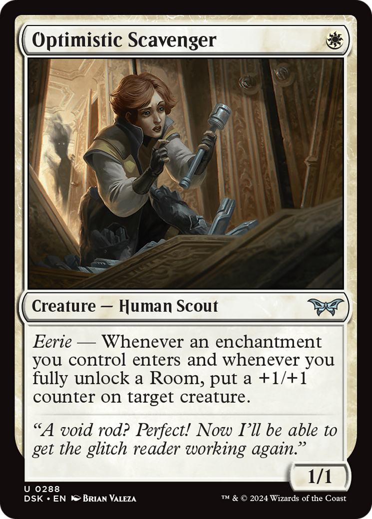 Optimistic Scavenger - Uncommon Creature — Human Scout card from Duskmourn: House of Horror
