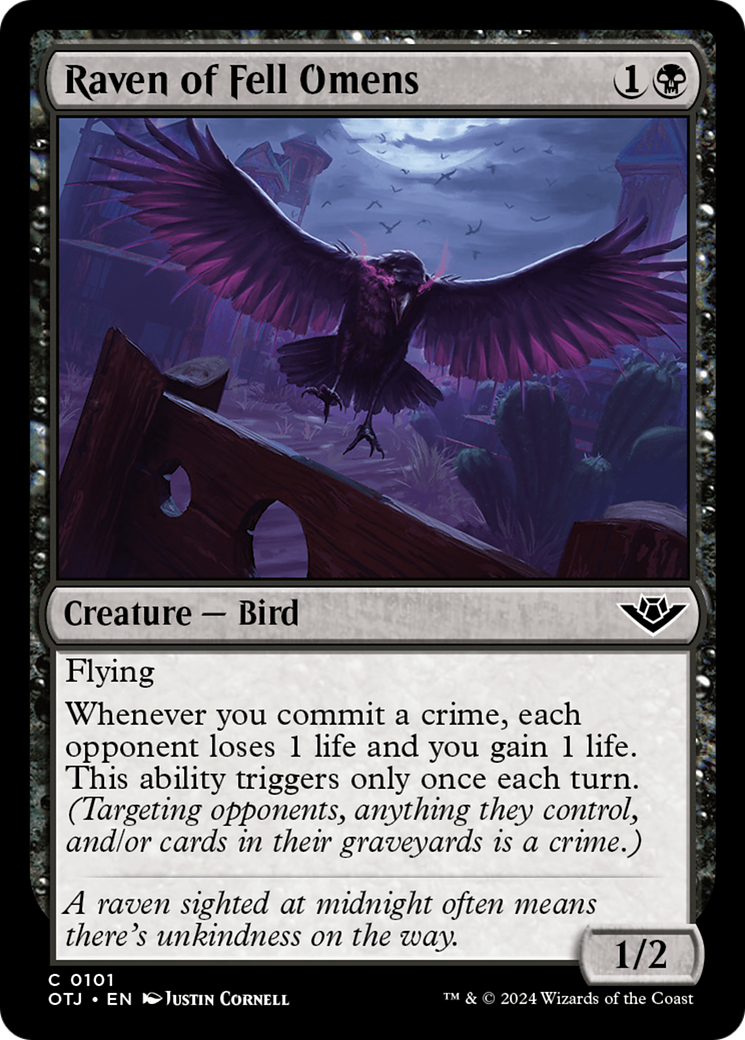 Raven of Fell Omens - Common Creature — Bird card from Outlaws of Thunder Junction