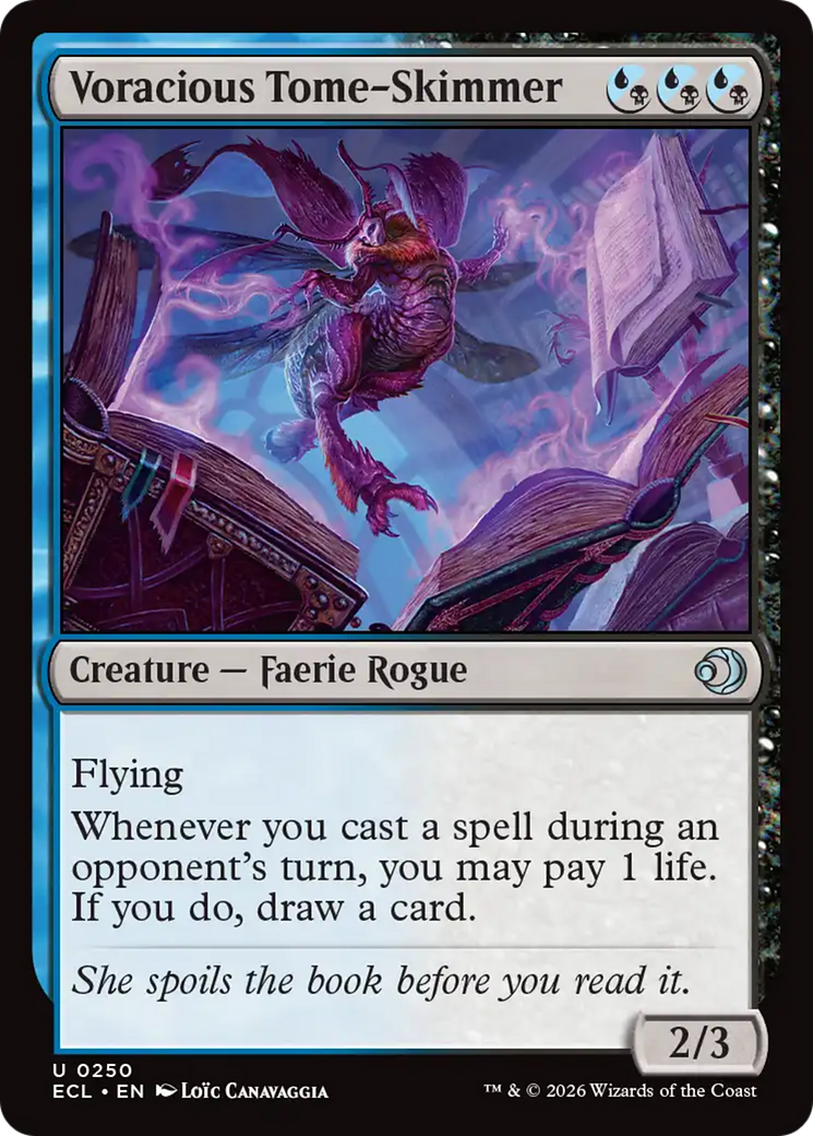Voracious Tome-Skimmer - Uncommon Creature — Faerie Rogue card from Lorwyn Eclipsed