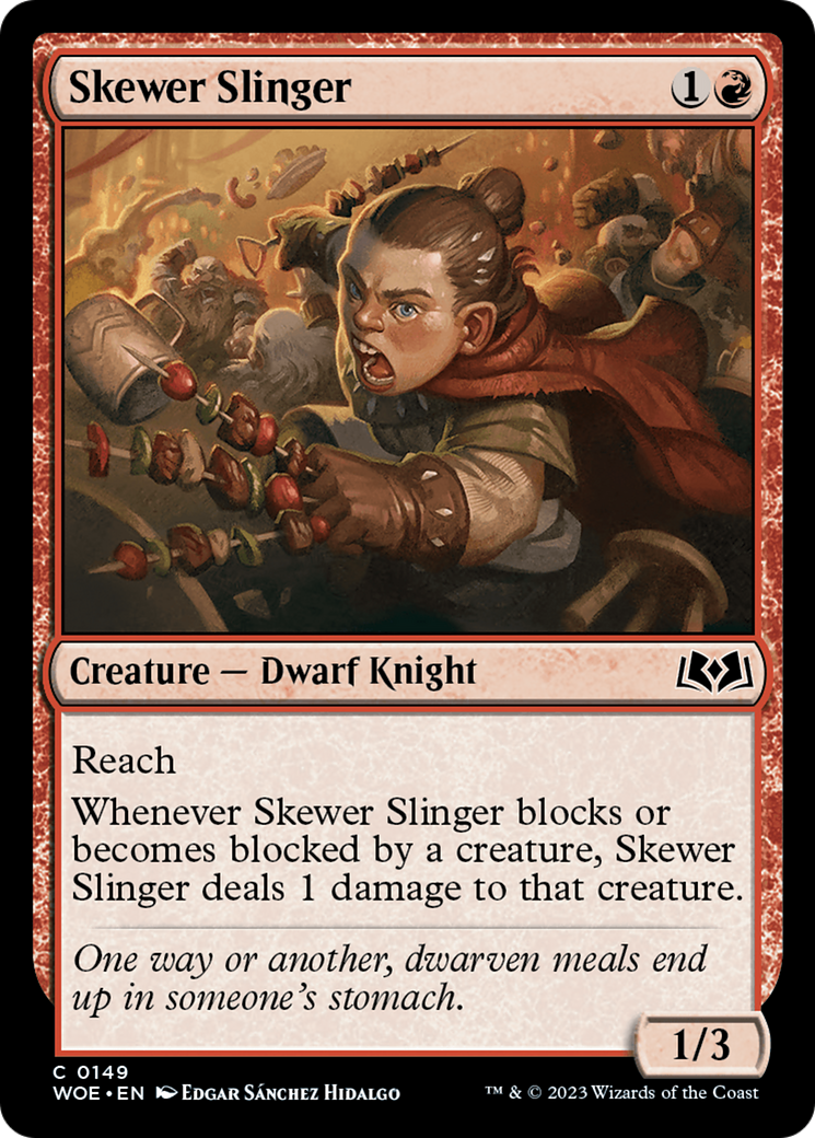 Skewer Slinger - Common Creature — Dwarf Knight card from Wilds of Eldraine
