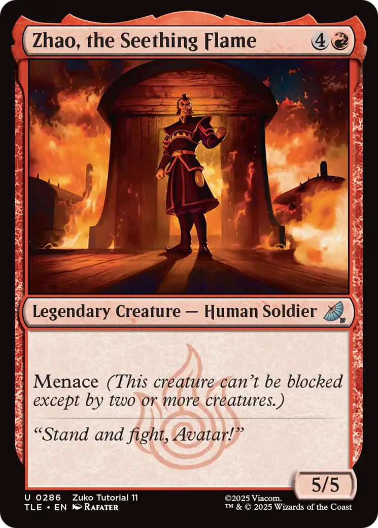 Zhao, the Seething Flame - Uncommon Legendary Creature — Human Soldier card from Avatar: The Last Airbender Eternal