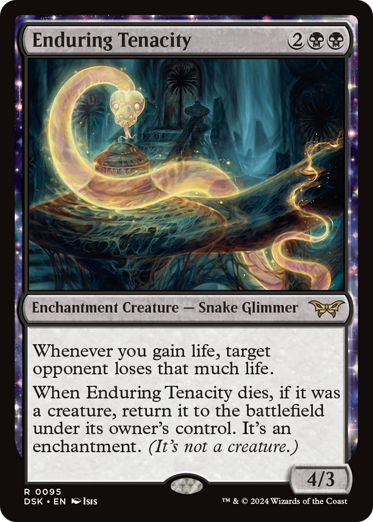 Enduring Tenacity - Rare Enchantment Creature — Snake Glimmer card from Duskmourn: House of Horror