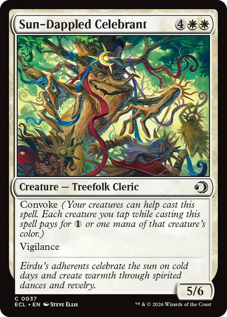 Sun-Dappled Celebrant - Common Creature — Treefolk Cleric card from Lorwyn Eclipsed