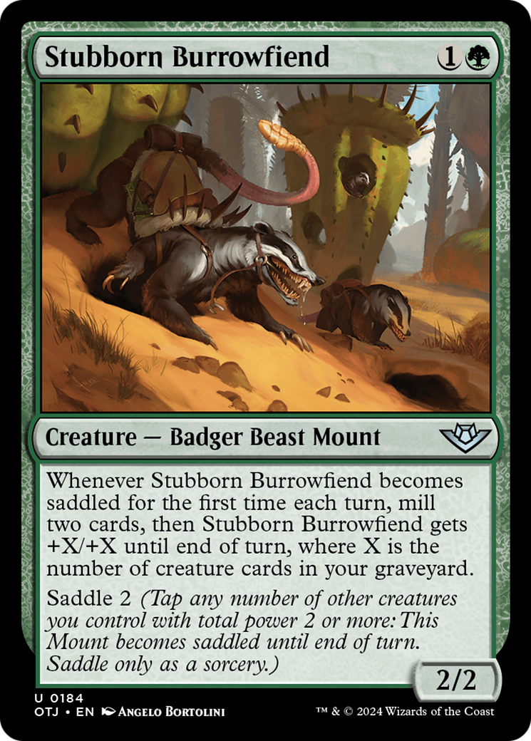 Stubborn Burrowfiend - Uncommon Creature — Badger Beast Mount card from Outlaws of Thunder Junction