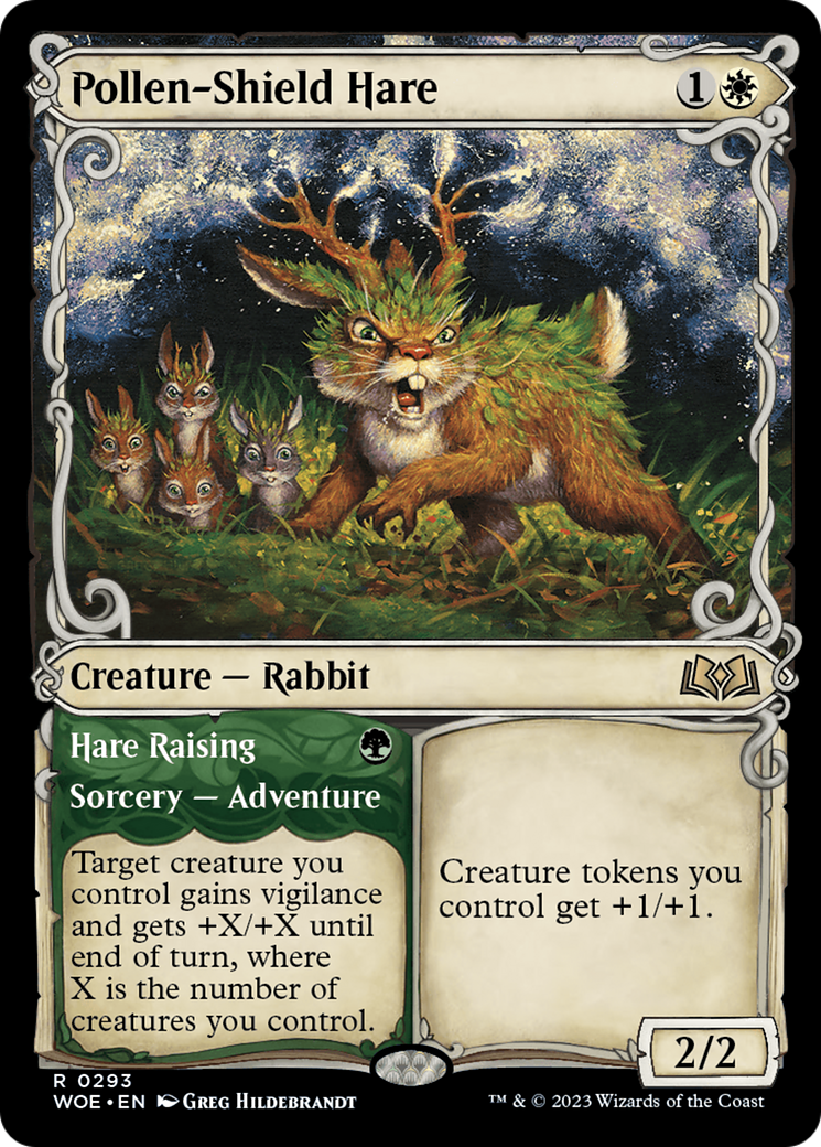 Pollen-Shield Hare // Hare Raising - Rare Creature — Rabbit card from Wilds of Eldraine