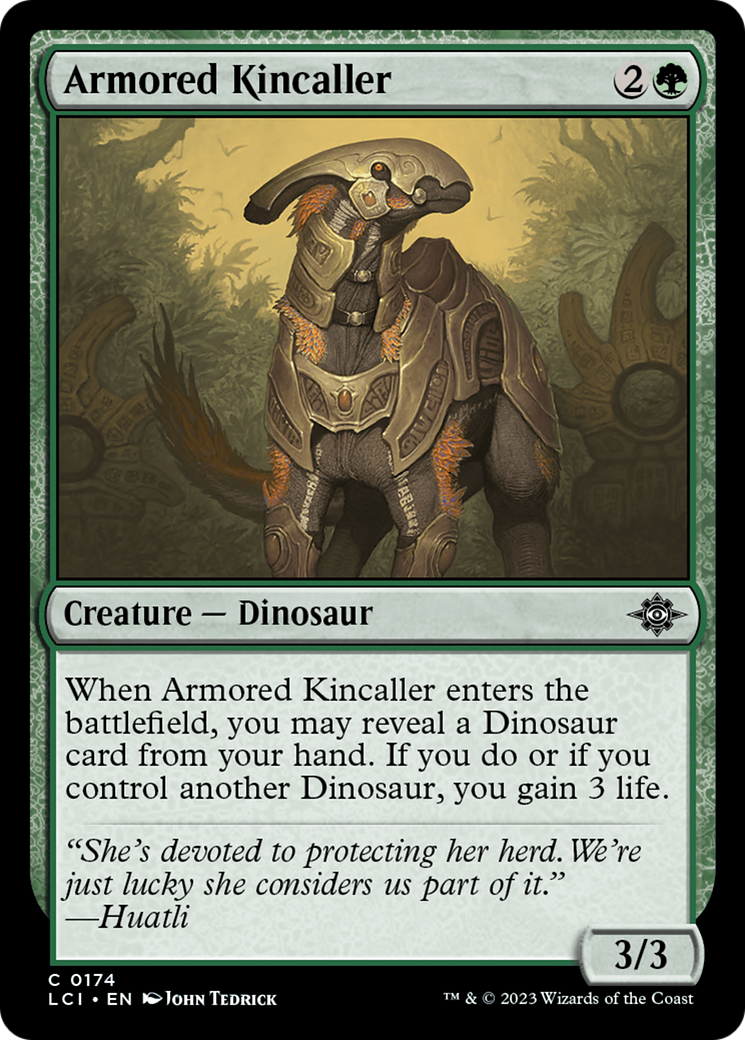 Armored Kincaller - Common Creature — Dinosaur card from The Lost Caverns of Ixalan