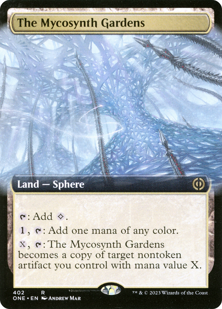 The Mycosynth Gardens - Rare Land — Sphere card from Phyrexia: All Will Be One