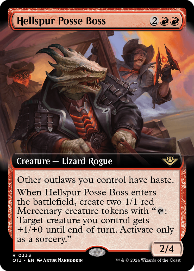 Hellspur Posse Boss - Rare Creature — Lizard Rogue card from Outlaws of Thunder Junction