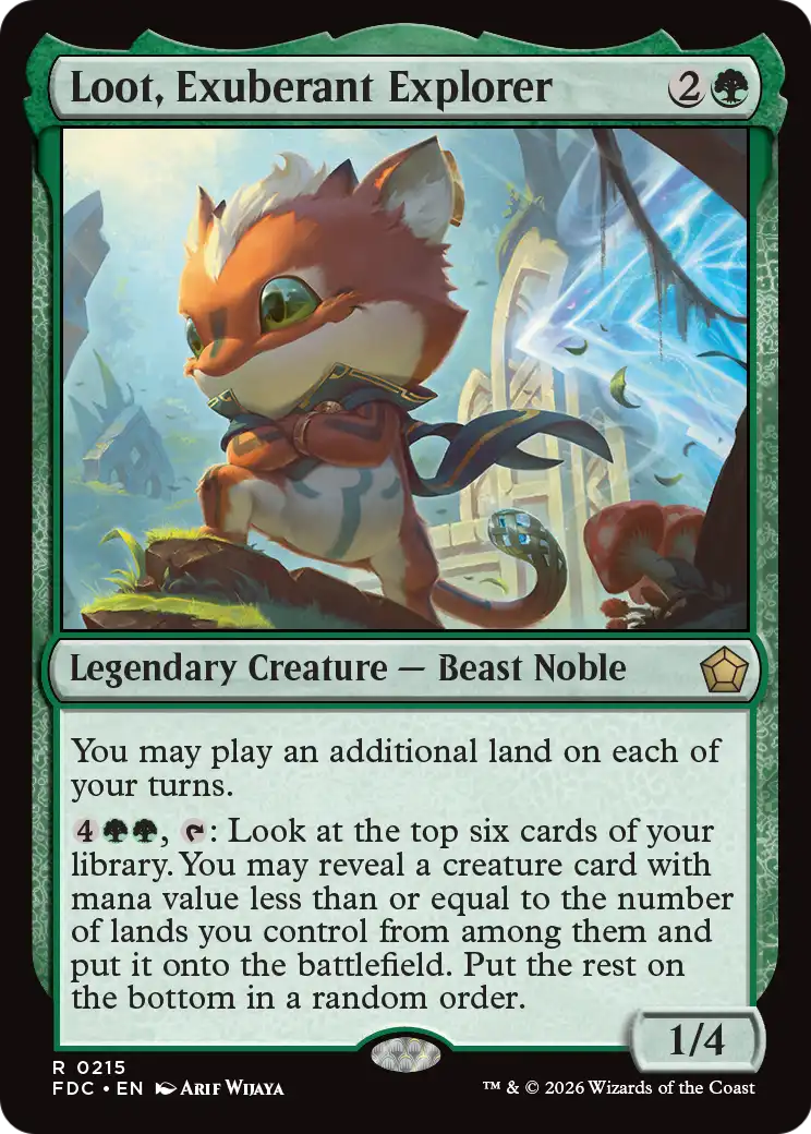 Loot, Exuberant Explorer - Rare Legendary Creature — Beast Noble card from Foundations Commander