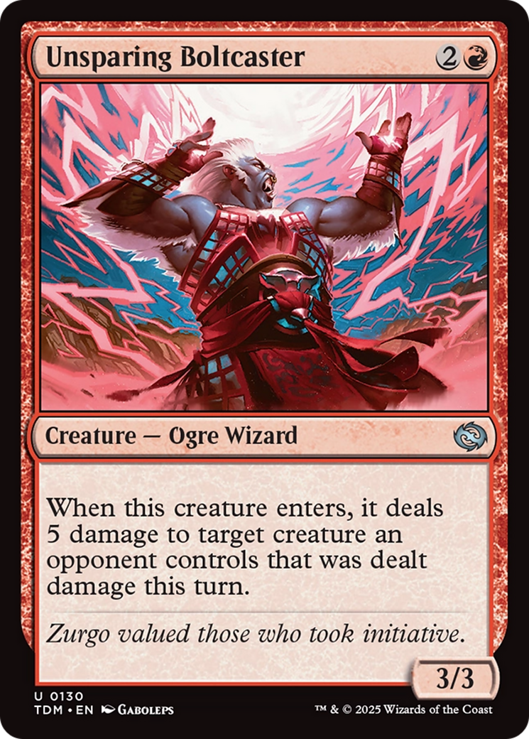 Unsparing Boltcaster - Uncommon Creature — Ogre Wizard card from Tarkir: Dragonstorm