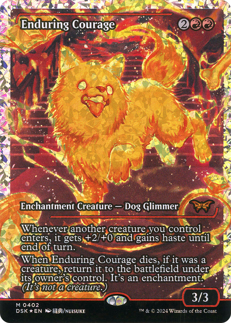 Enduring Courage - Mythic Enchantment Creature — Dog Glimmer card from Duskmourn: House of Horror