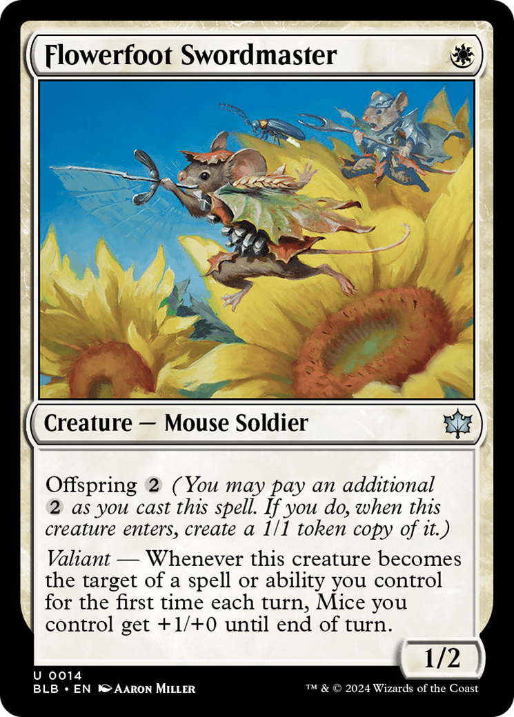 Flowerfoot Swordmaster - Uncommon Creature — Mouse Soldier card from Bloomburrow
