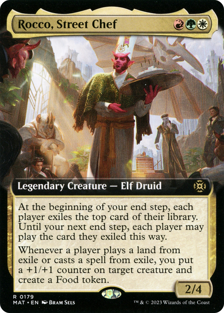 Rocco, Street Chef - Rare Legendary Creature — Elf Druid card from March of the Machine: The Aftermath