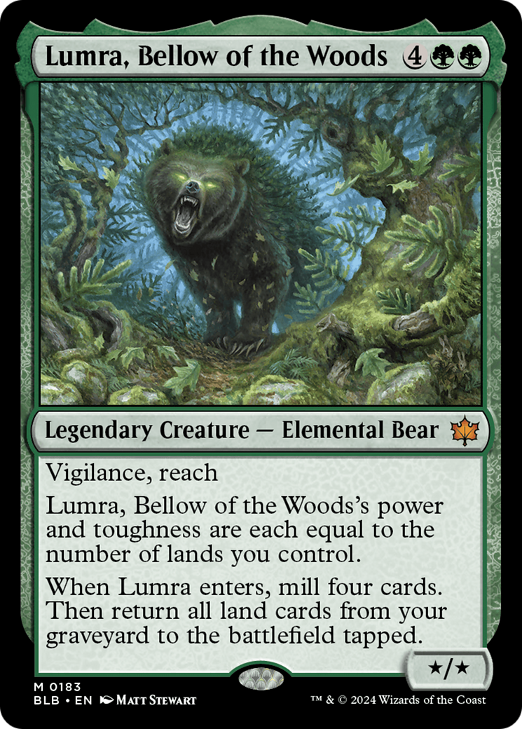 Lumra, Bellow of the Woods - Mythic Legendary Creature — Elemental Bear card from Bloomburrow