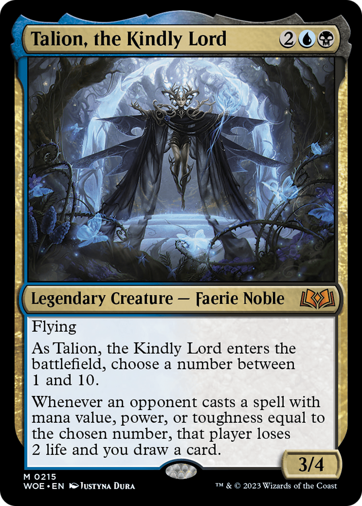 Talion, the Kindly Lord - Mythic Legendary Creature — Faerie Noble card from Wilds of Eldraine