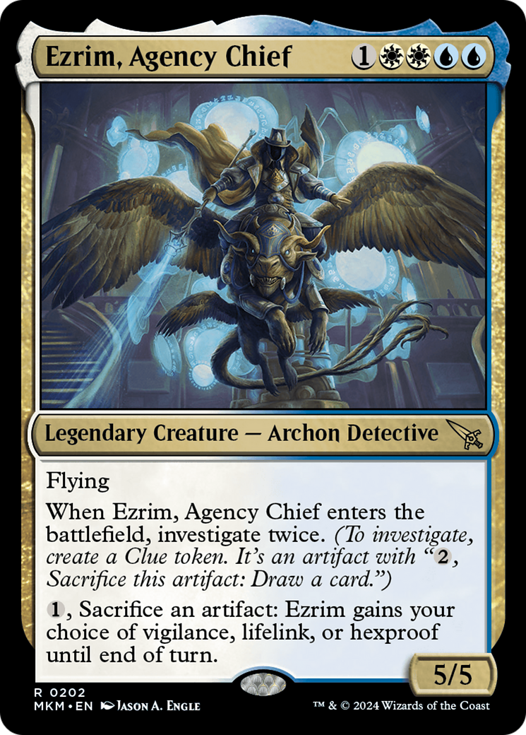 Ezrim, Agency Chief - Rare Legendary Creature — Archon Detective card from Murders at Karlov Manor