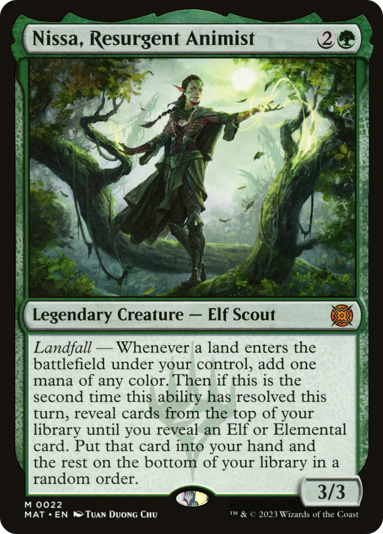 Nissa, Resurgent Animist - Mythic Legendary Creature — Elf Scout card from March of the Machine: The Aftermath