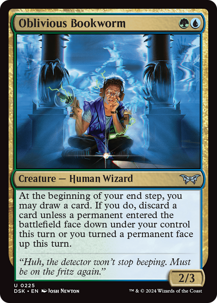 Oblivious Bookworm - Uncommon Creature — Human Wizard card from Duskmourn: House of Horror