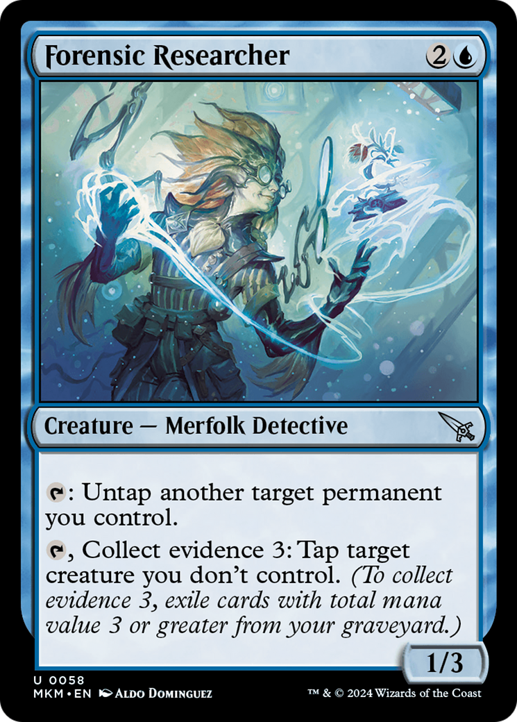 Forensic Researcher - Uncommon Creature — Merfolk Detective card from Murders at Karlov Manor