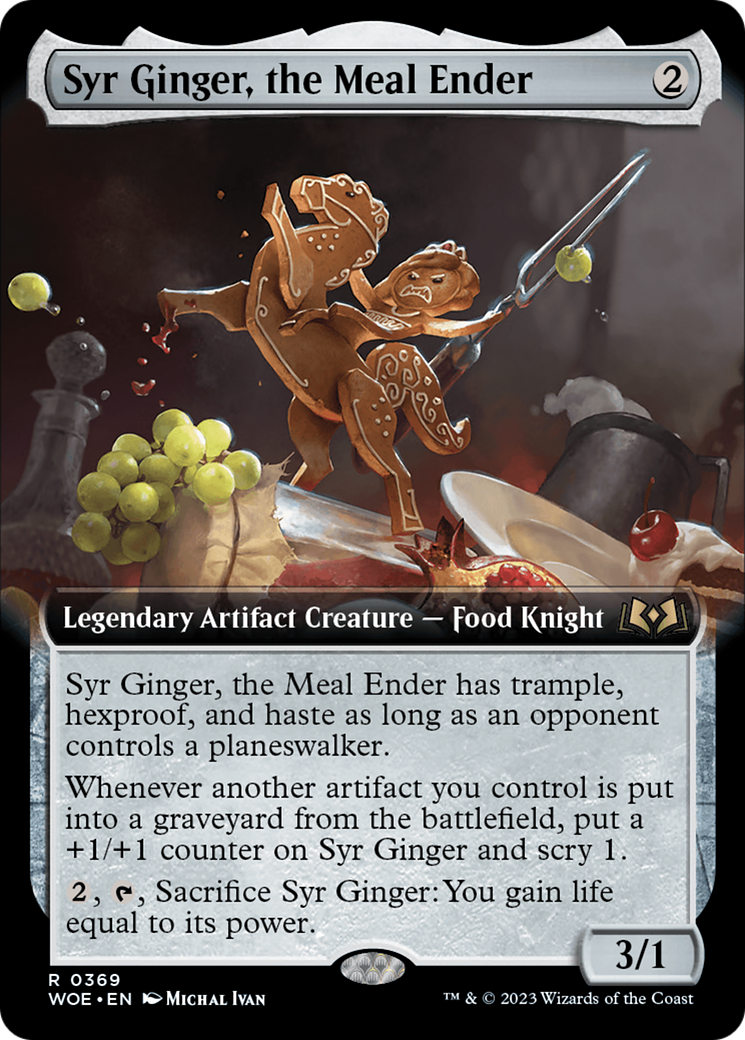 Syr Ginger, the Meal Ender - Rare Legendary Artifact Creature — Food Knight card from Wilds of Eldraine