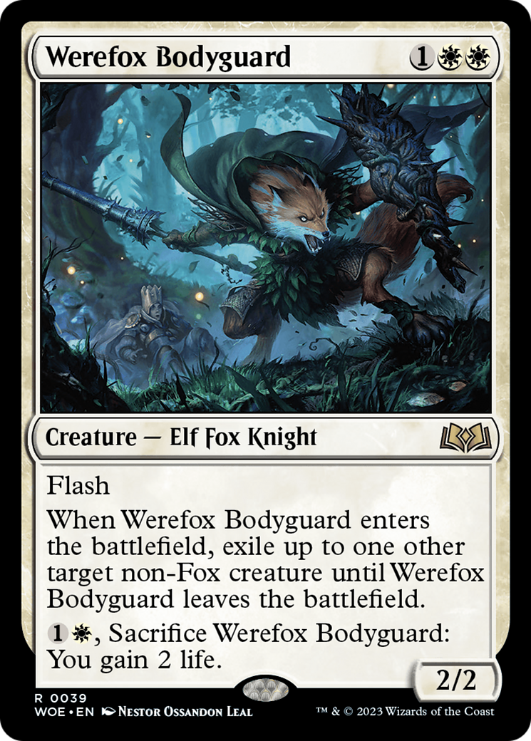 Werefox Bodyguard - Rare Creature — Elf Fox Knight card from Wilds of Eldraine