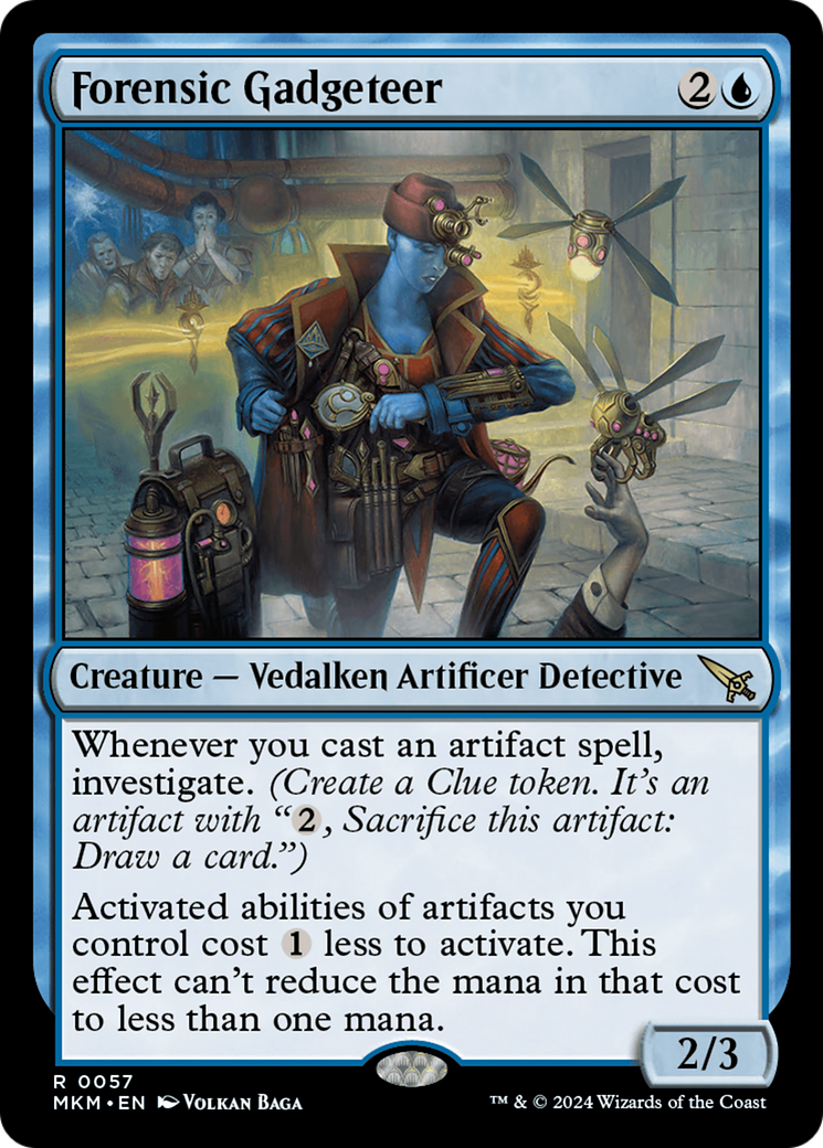 Forensic Gadgeteer - Rare Creature — Vedalken Artificer Detective card from Murders at Karlov Manor