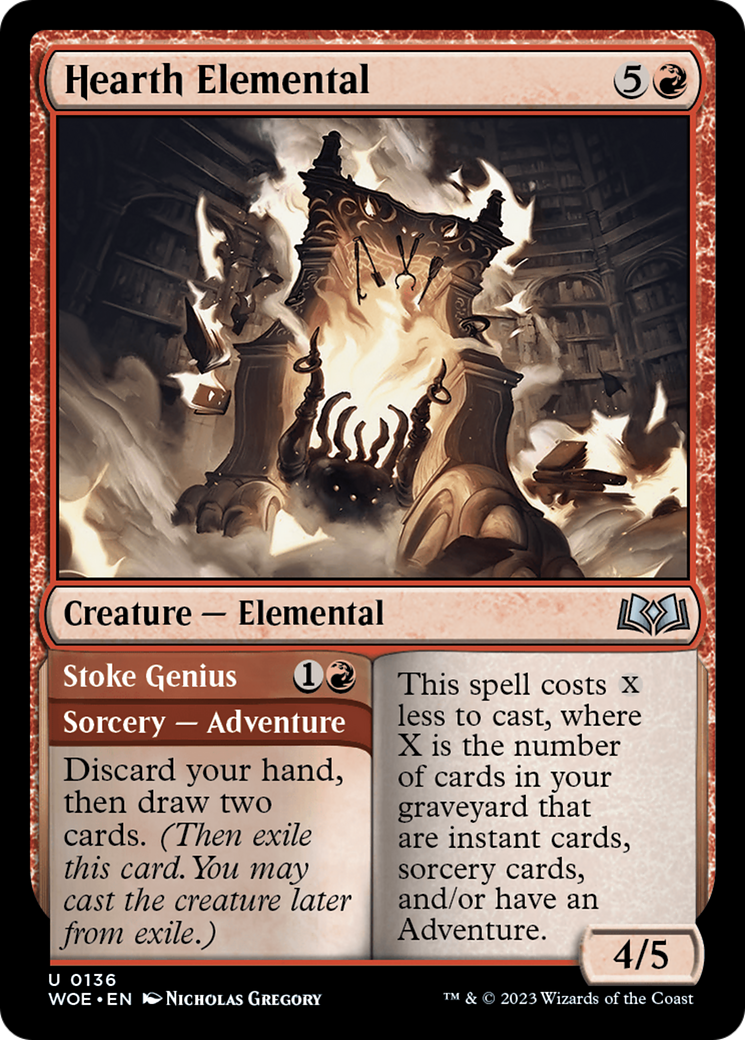 Hearth Elemental // Stoke Genius - Uncommon Sorcery — Adventure card from Wilds of Eldraine