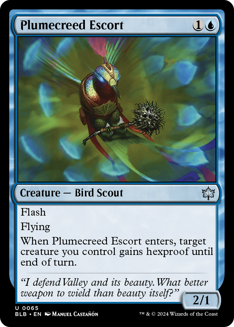 Plumecreed Escort - Uncommon Creature — Bird Scout card from Bloomburrow
