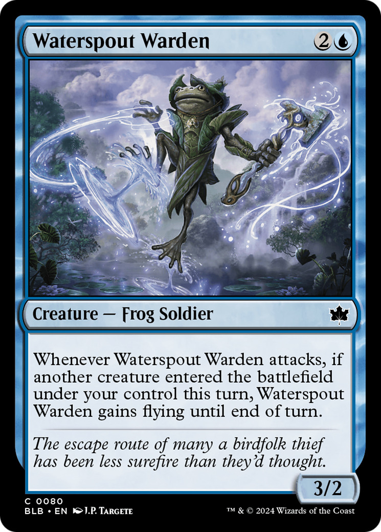 Waterspout Warden - Common Creature — Frog Soldier card from Bloomburrow