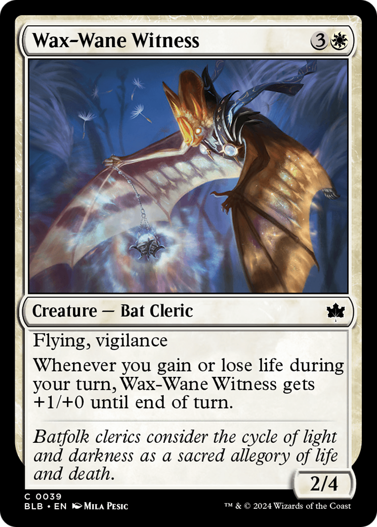 Wax-Wane Witness - Common Creature — Bat Cleric card from Bloomburrow