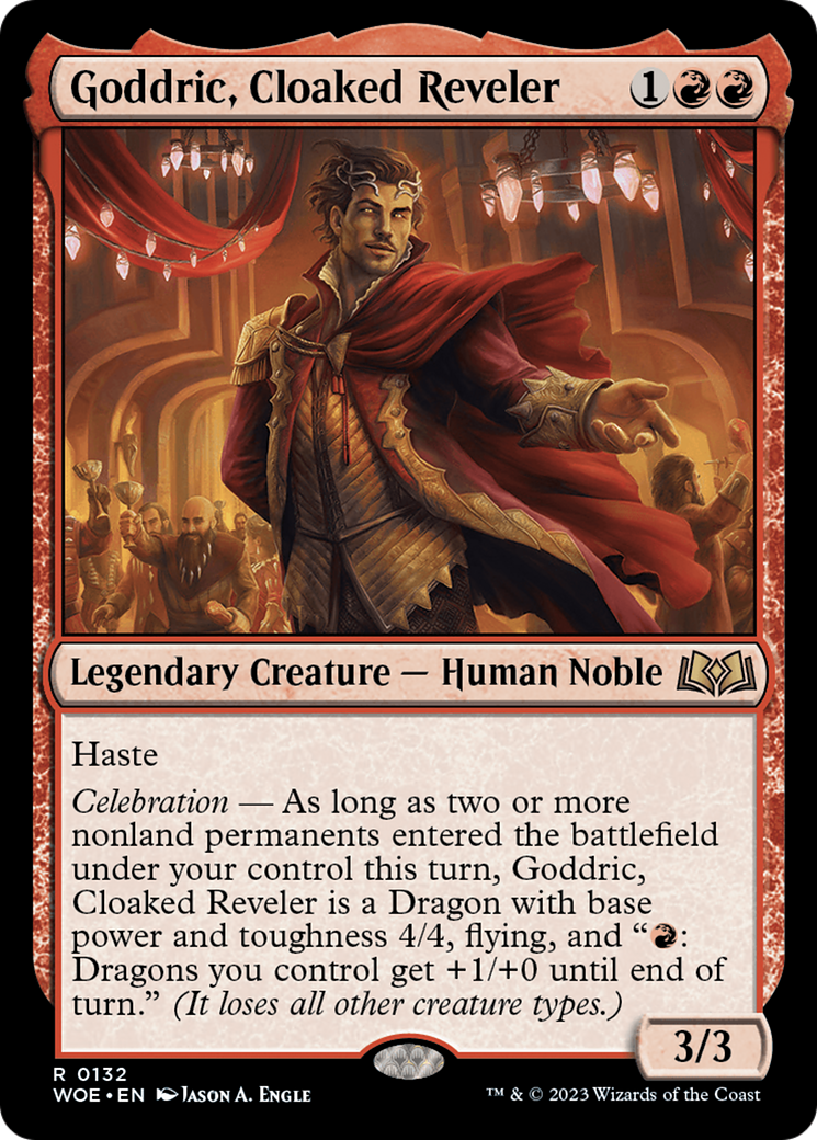 Goddric, Cloaked Reveler - Rare Legendary Creature — Human Noble card from Wilds of Eldraine