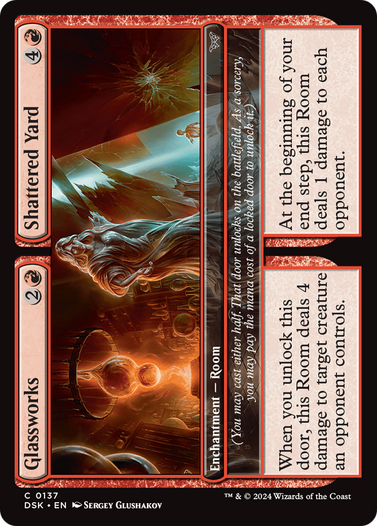 Glassworks // Shattered Yard - Common Enchantment — Room card from Duskmourn: House of Horror