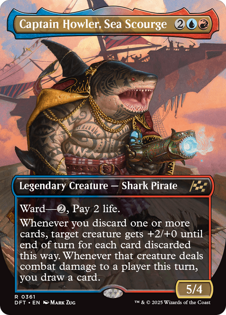 Captain Howler, Sea Scourge - Rare Legendary Creature — Shark Pirate card from Aetherdrift