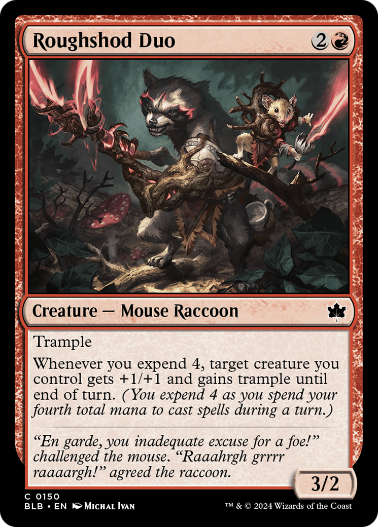 Roughshod Duo - Common Creature — Mouse Raccoon card from Bloomburrow