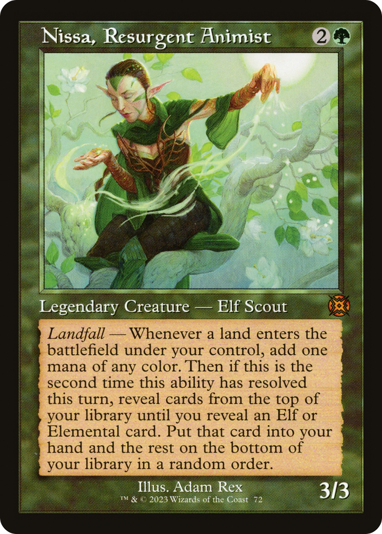 Nissa, Resurgent Animist - Mythic Legendary Creature — Elf Scout card from March of the Machine: The Aftermath