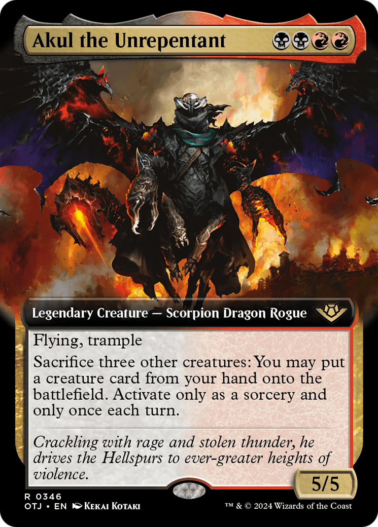 Akul the Unrepentant - Rare Legendary Creature — Scorpion Dragon Rogue card from Outlaws of Thunder Junction