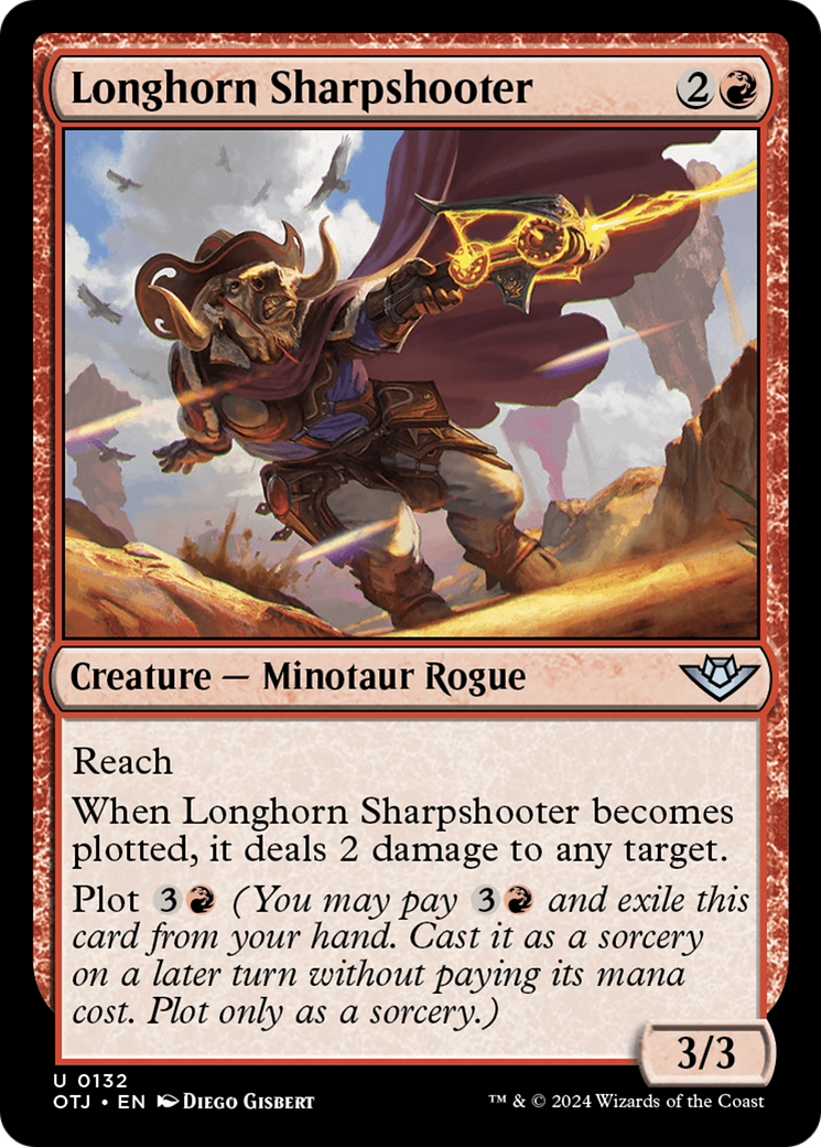Longhorn Sharpshooter - Uncommon Creature — Minotaur Rogue card from Outlaws of Thunder Junction