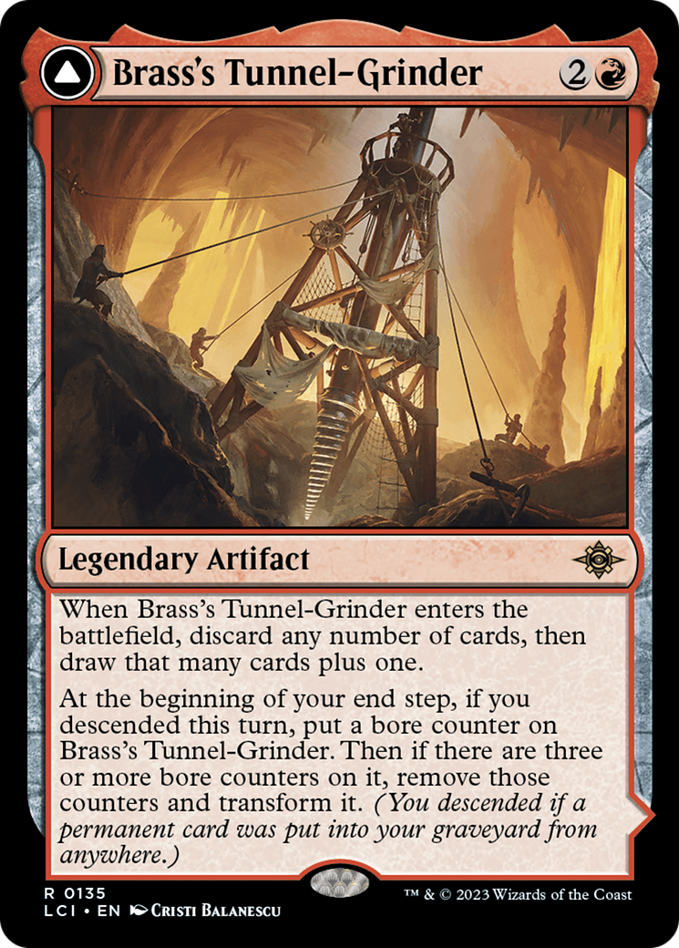 Brass's Tunnel-Grinder // Tecutlan, the Searing Rift - Rare Legendary Land — Cave card from The Lost Caverns of Ixalan