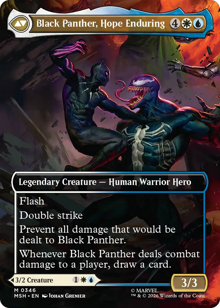 Back face of King T'Challa // Black Panther, Hope Enduring - Legendary Creature — Human Warrior Hero card
