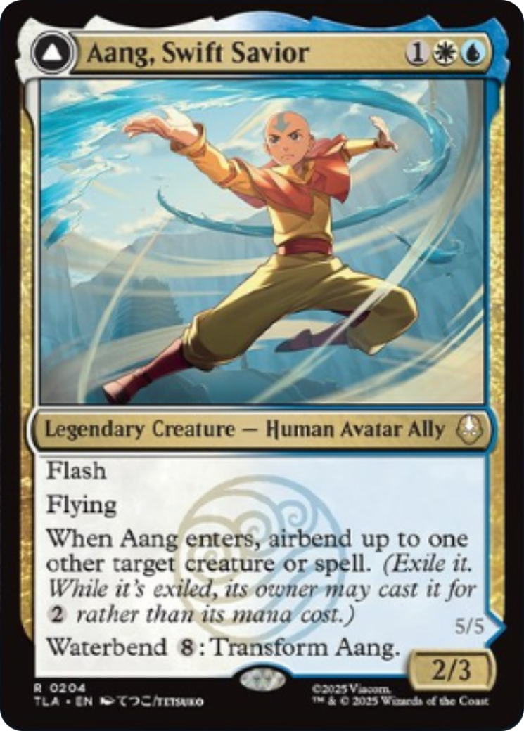 Aang, Swift Savior // Aang and La, Ocean's Fury - Rare Legendary Creature — Avatar Spirit Ally card from Avatar: The Last Airbender